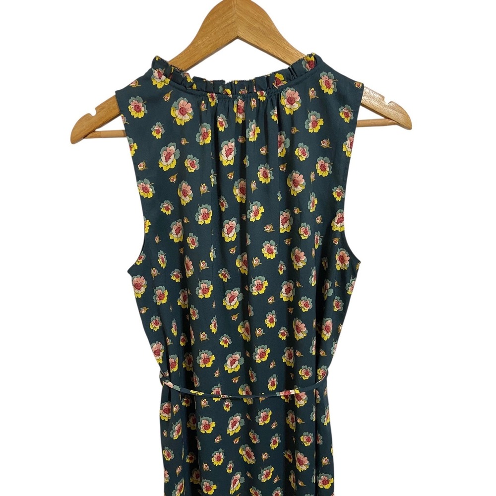 LOFT Petite Floral Print Sleeveless Ruffle Neck Tie Waist Dress Romantic Size M - Picture 9 of 10